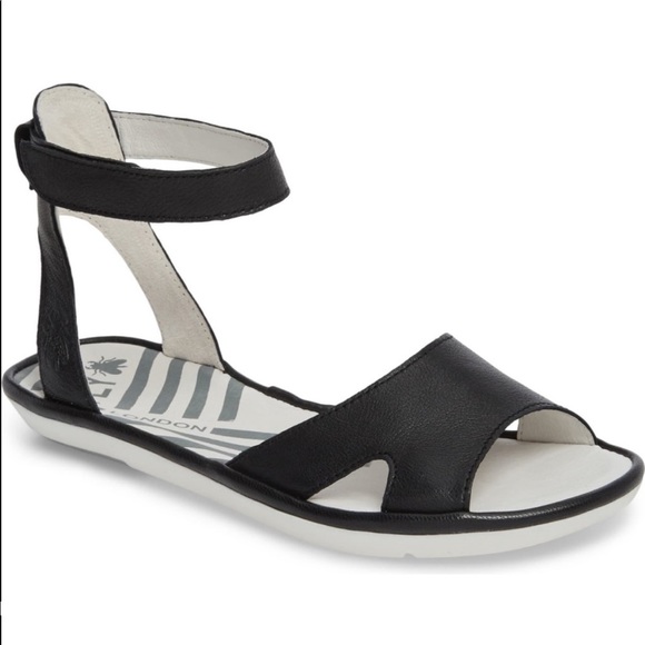 NEW • Fly London • Mafi 857 Leather Ankle Strap Sandals Black White 35 / 37 - Picture 2 of 5